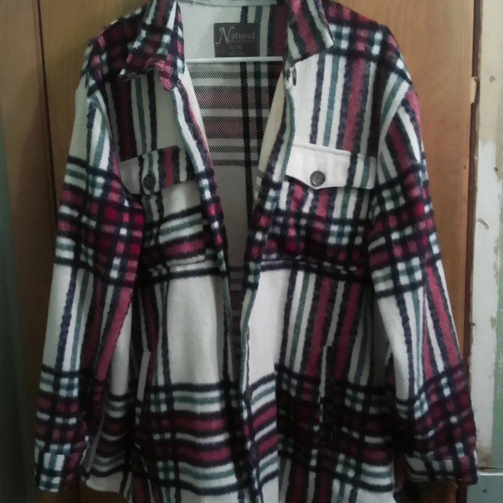 Natural Reflections Plaid Teddy Jacket/ Flannel Shacket in Red, Black, and White